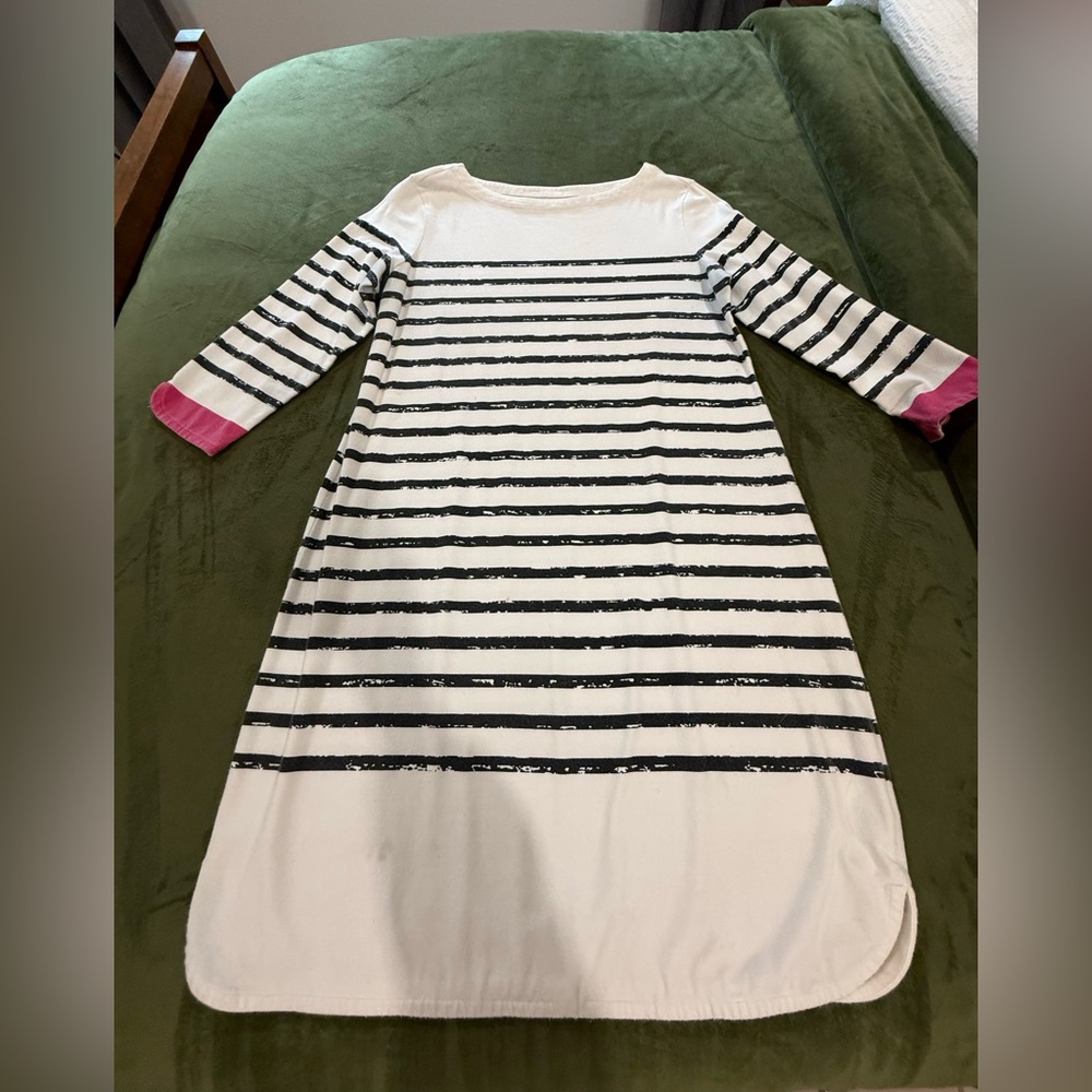Style & Co. Black and White Striped Tee Shirt Midi Dress with Pink Cuffs